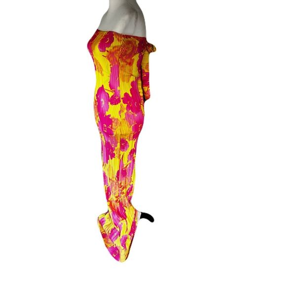 PrettyLittleThing Pink and Yellow Floral Bandeau Dress | EUC | 2 - Picture 3 of 8